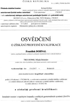 Osvědčení o získání profesní kvalifikace